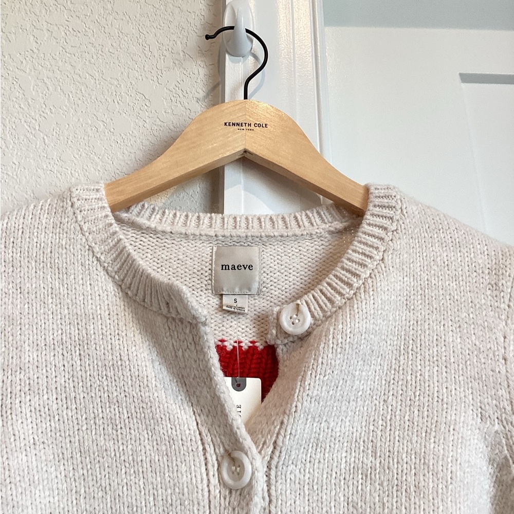 🍒Anthropologie Cherry Sweater Maeve Icon Cardigan New Small Fruit Ivory Red - Picture 12 of 15